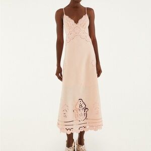 FARM Rio Blush Scalloped Eyelet Midi Slip Dress